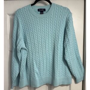 Denim & Co. Soft Knit Cable Sweater Baby Blue Sz 2X‎ Classic Preppy